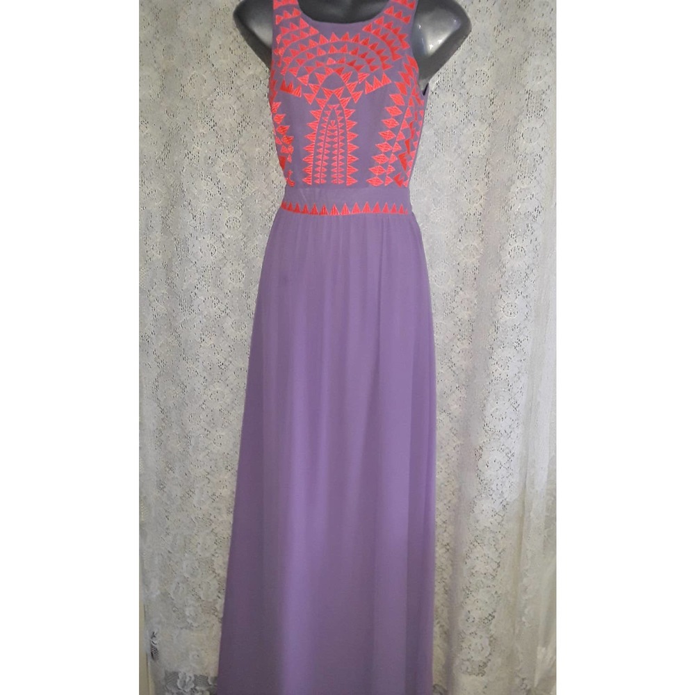 Gianni Bini  Sz 0 Purple and Coral Orange Embroidered Maxi Dress